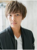 斜めバングイケメンブロンドヘア/くせ毛風無造作ショートe仙台