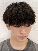 ツイストスパイラルマッシュパーマショートツーブロック刈り上げ