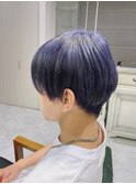 ブルーカラー　ツーブロック韓国マッシュ/ブリーチデザイン原宿