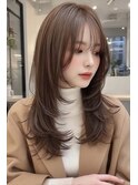 小顔レイヤーカットとくすみブラウンベージュ☆