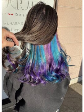 シャルム ヘアー デザイン(CHARME Hair Design) 【Wデザイン】 ターコイズブルー×バブルガムパープル
