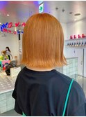 外ハネボブ/オレンジベージュカラー/ブリーチ/ダブルカラー/原宿