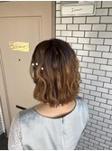 ハーフツイン ボブ ウェーブ巻き パールピン 参列ヘア