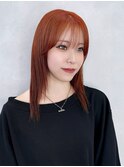 アプリコットオレンジ顔周りレイヤー韓国ヘア_F30429