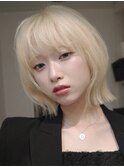 渋谷ケアブリーチカラーショートボブレイヤーホワイトブロンド◆