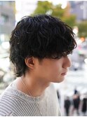 渋谷波巻きスパイラルパーマメンズカットマッシュウルフfifth