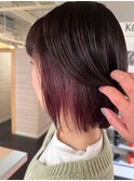 ボブインナーカラーピンクチェリーレッド