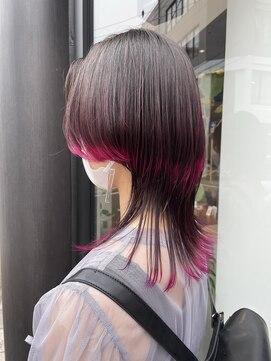 ヘアー アイス ルーチェ(HAIR ICI LUCE) 裾カラー ピンクカラー 20代30代 ウルフ ウルフレイヤー 山中