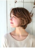 ★前髪イメチェンこなれミディレイヤーボブルフネビージュ小顔
