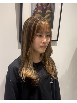 シアン 矢場町店(CYAN.) グレージュ×オレンジ　ブリーチデザインカラー