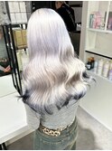 11382ホワイトブロンド韓国風巻きワンホンヘアホワイトアッシュ