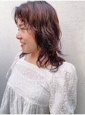20代30代大人可愛いボブウルフくせ毛風パーマオレンジブラウン