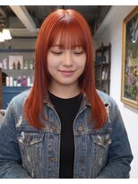 グッドフェローズ キタホリエ(GoodFellas kitahorie)&nbsp;自然なオレンジレッドのレイヤーカットミディアムハイトーン艶感