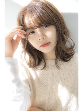 リュンヌ 門前仲町(lune) 束感ミディ 外はねシースルーバンク プラチナベージュ【LINONA】