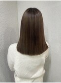 美髪切りっぱなしボブベージュミルクティーカラー所沢練馬