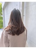 韓国顔まわりレイヤーカットグレージュオリーブベージュブラウン