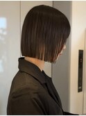 20代30代切りっぱなしボブ/縮毛矯正/切りっぱなし/暗髪ボブ