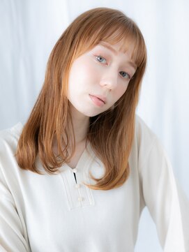 透明感アプリコットオレンジレイヤーロングk古河10代20代