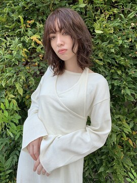 ラパンセ ブルー(LA PENSEE BLEU) 【LA PENSEE】伸ばしかけミディ ダブルバング アッシュブラウン