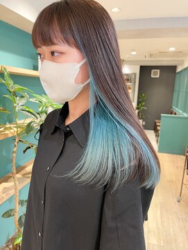 エミス バイ メルト 吉祥寺(emis by melt) 【堀惠】インナーカラーデザインカラーシアンブルー水色