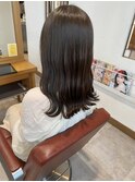 ミディアムヘア、ウェーブ巻き、秋カラー、オリーブ、ベージュ