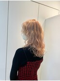 くびれヘアアプリコットオレンジ夏ハイライトカラー