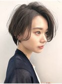 前髪パーマショートカット黒髪グレーベージュアッシュオリーブ
