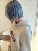 水色カラー/ハイトーンカラー/切りっぱなしボブ