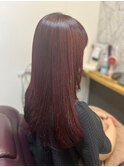 ロングストレートレッドブラウンカラー大人可愛いセミロング
