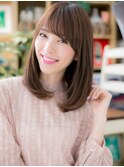 大人かわいい斜めバングニュアンスカラーロブh3大宮20代30代40代
