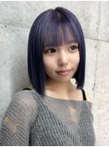 イメチェン/外ハネボブ/ブルーブラック/美髪/ホワイトブロンド