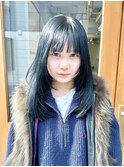 ネイビーカラーブルーブラック青髪顔まわりレイヤー韓国カラー