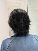 ハイライト波巻きツイストスパイラルツーブロックメンズパーマ