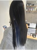 インナーカラー　ブルー　ブリーチ　越谷