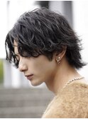 天神大名フェザーパーマシャドウパーマ緩めセンターパートウルフ