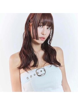 韓国ヘア デザインカラー ハイライト ピンクベージュ 前髪顔周り