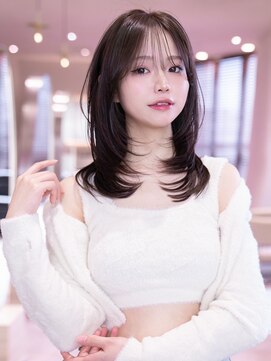 エースハバナ 渋谷(1 HAVANA) 20代大人ガーリーミディアムレイヤーカット/ダークアッシュ