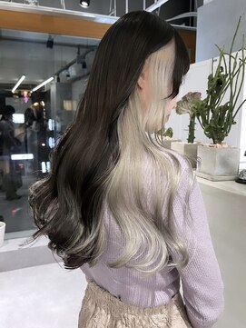 ファイブバイジエクト 堀江(FIVE by The Ect) ツートンカラー×インナーカラーベージュ×サイドバング30