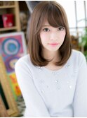 ココアベージュ斜めバング小顔ワンカールロブc5浦和20代30代40代