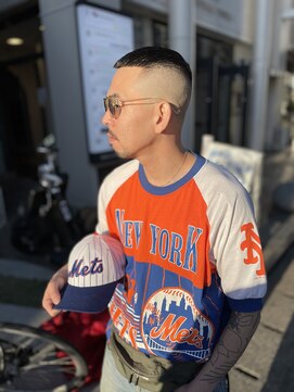 メリケンバーバーショップ トーキョー(MERICAN BARBERSHOP TYO) MEN'SHAIRツーブロック束感ショート波巻きハイライト50