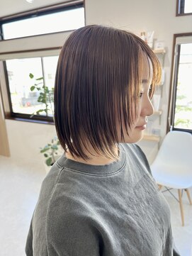 メロウ(mellow) 酸熱トリートメント×ピンクベージュ×フェイスレイヤーボブ