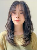 小顔ワンカールレイヤーカットくびれヘアアプリコットオレンジ
