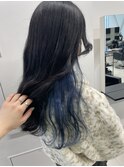韓国風インナーカラー×ネイビー/イヤリングカラー