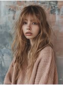 イメチェンホワイトブロンド美髪ワイドバング外ハネボブ