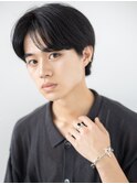 センターパートで小顔に!アッシュブラックマッシュb札幌月寒