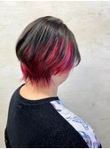 赤デザインカラーくびれレイヤーカット