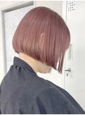 ダブルカラーピンクベージュベージュカラーケアブリーチミニボブ