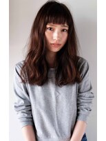 ヘアデザイン ソラ(Sola) 重ためモーブブラウン×ぱっつん前髪ウェーブロング