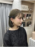 オリーブベージュ 透明感カラー ブリーチなしダブルカラー