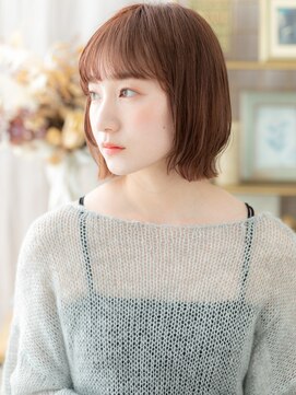 カバーヘア ブリス 大宮西口(COVER HAIR bliss) 韓国風ローズベージュ外ハネ透け感ミニボブh4大宮20代30代40代